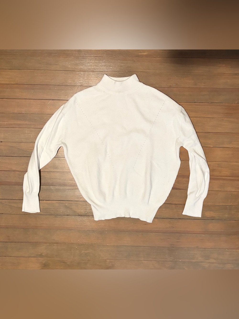Chelsea & Theodore Cream Mock Neck Ribbed Sweater